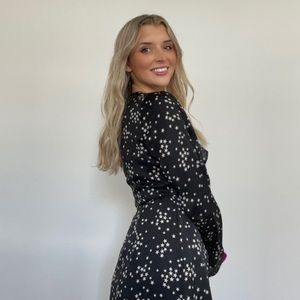 Black Dress Star Print Wrap mini long sleeve